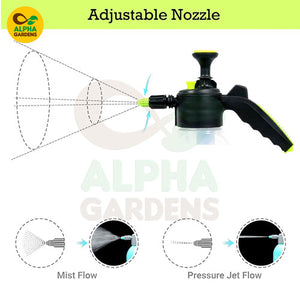 Alpha Gardens adjustable nozzle with spray patterns on a white background