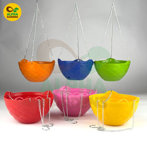 Set of colorful hanging planters 