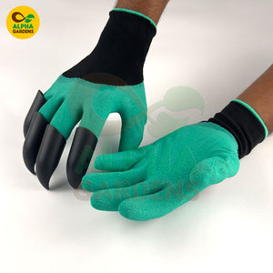 Green gardening gloves with black gloves  
