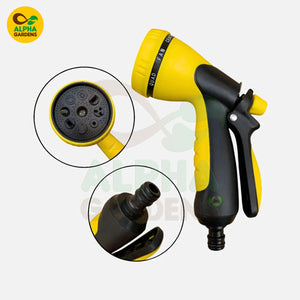 Yellow and black garden hose nozzle 