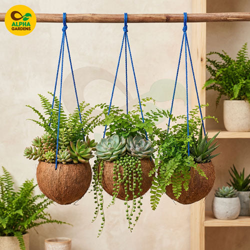 hanging-plant-in-a-coconut-shell-pot