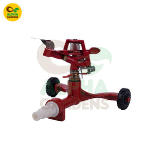 Red sprinkler with wheels 