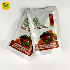 Two packages of Alpha Gardens plant food on a white background