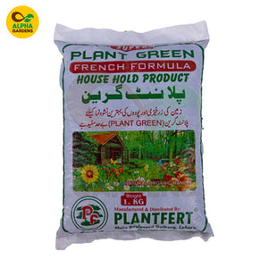 Bag of Plant Green French Formula fertilizer with branding on a white background