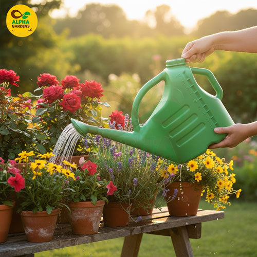 person-watering-flowers-with-a-green-watering-can-in-a-garden-setting